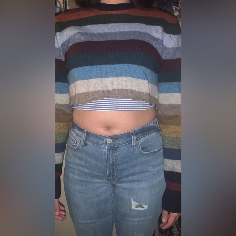 Long sleeve warm sweater with thick stripes (selling the undershirt & jeans too)